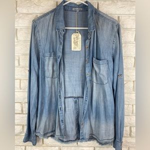 Rag Poets Raw Hem Chambray Button Up Size Medium